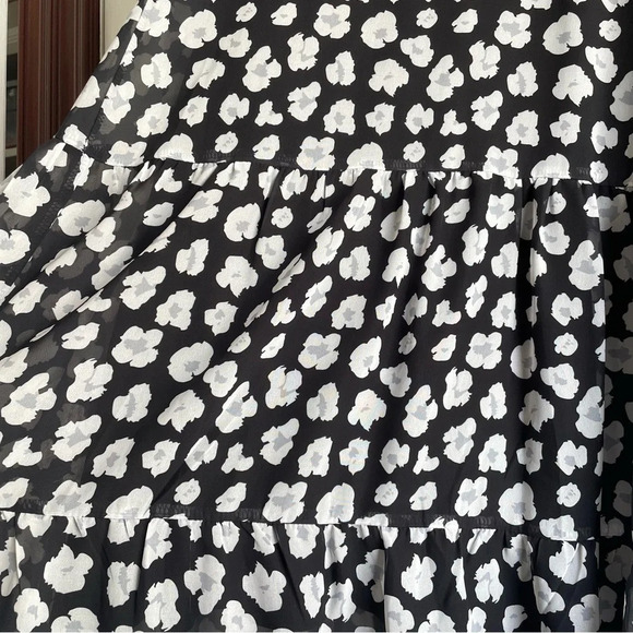 Udel Black and White Floral Print Long Sleeve Dress Midi Knee Length Size Small - Picture 8 of 9